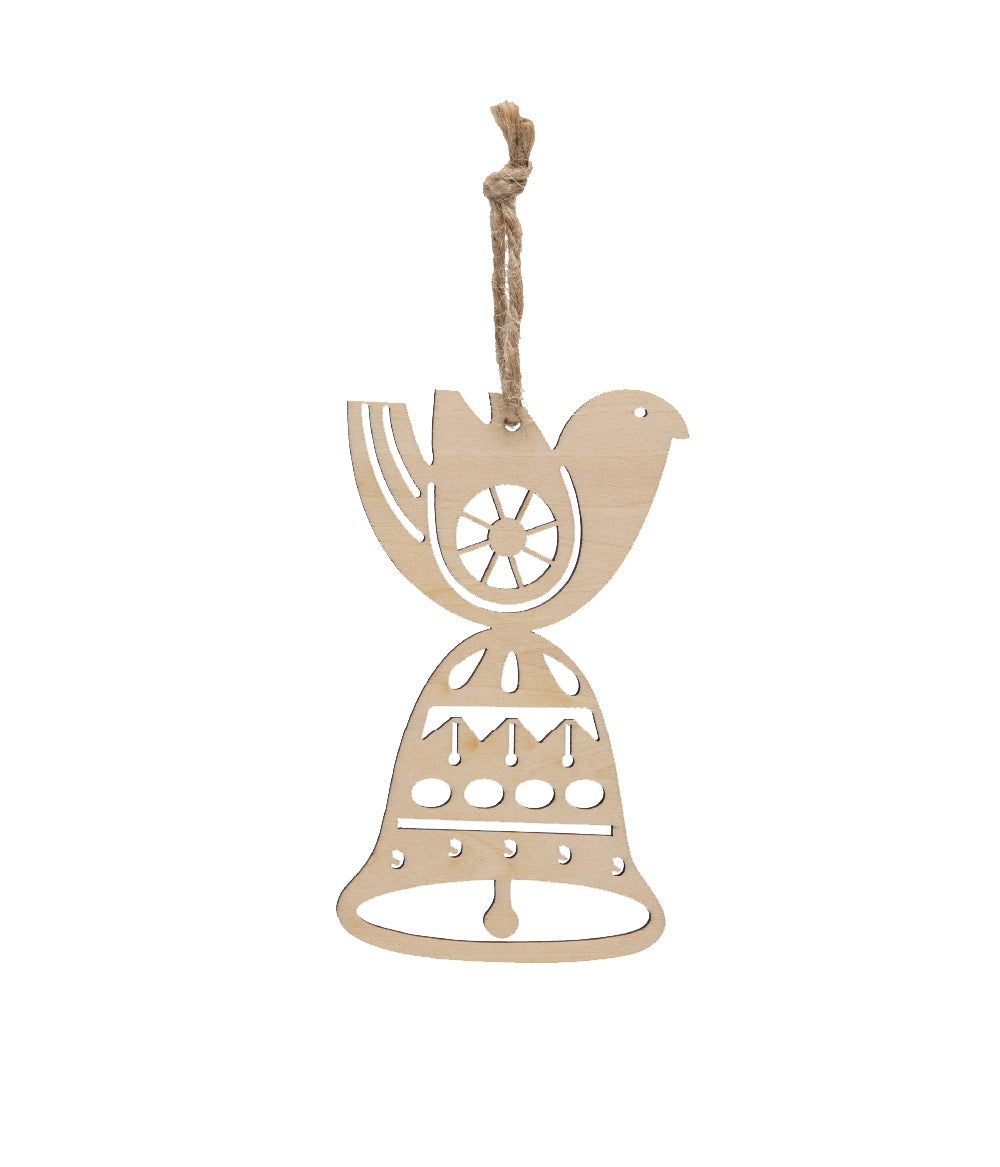 Nordic dove on bell wooden decorative token