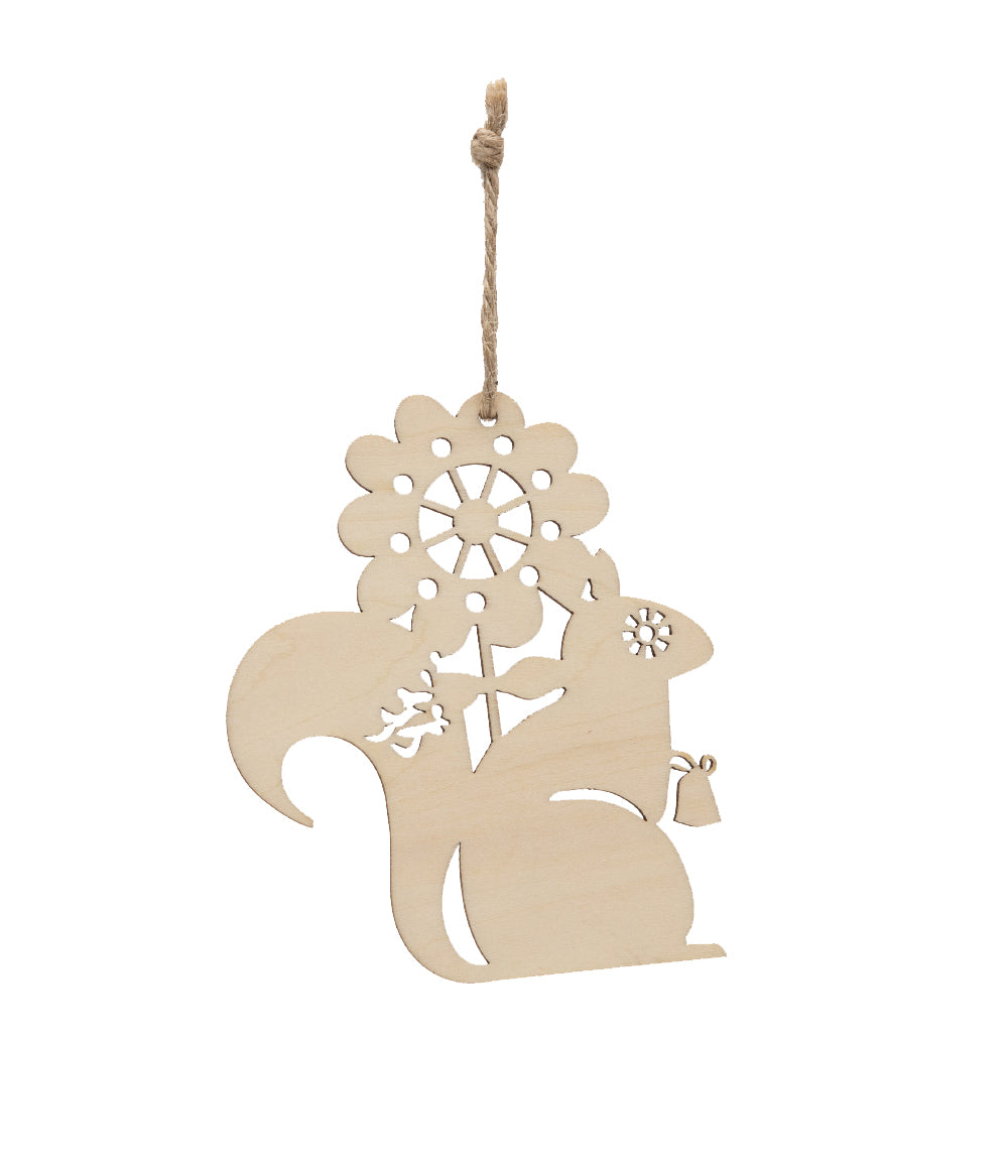 Nordic squirrel with flower wooden decorative token